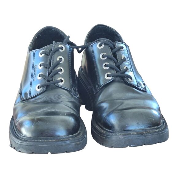 BED STU Mens Size 9 Black Chunky Heel Leather Oxford Gothic Emo Punk Shoes - Picture 6 of 16